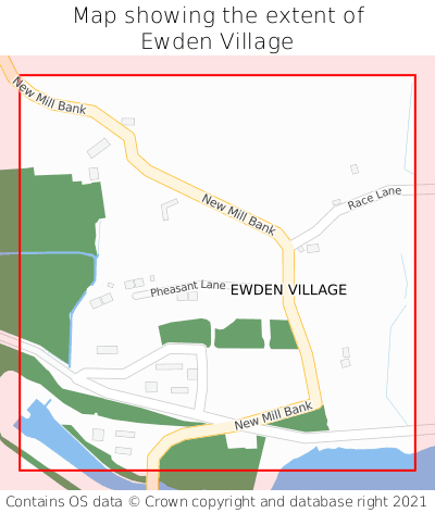 Map showing extent of Ewden Village as bounding box
