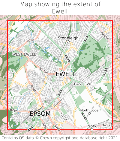 Map showing extent of Ewell as bounding box