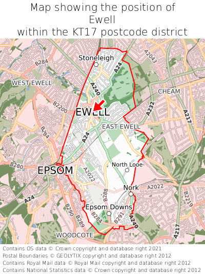 Map showing location of Ewell within KT17