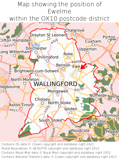 Map showing location of Ewelme within OX10