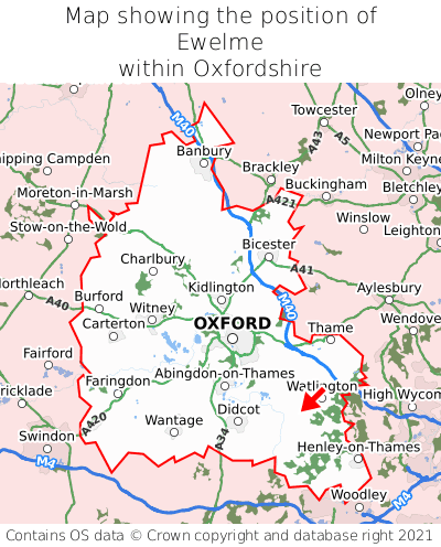 Map showing location of Ewelme within Oxfordshire
