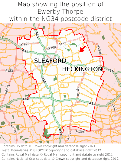 Map showing location of Ewerby Thorpe within NG34