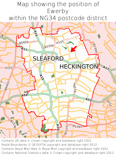 Map showing location of Ewerby within NG34