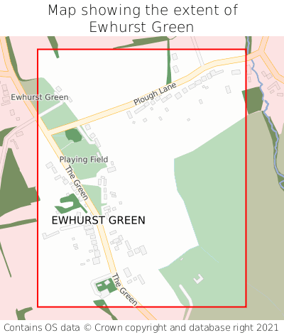 Map showing extent of Ewhurst Green as bounding box