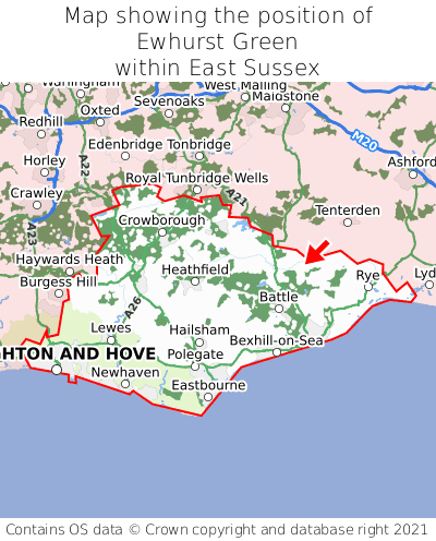 Map showing location of Ewhurst Green within East Sussex