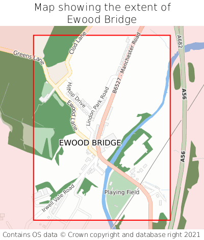 Map showing extent of Ewood Bridge as bounding box