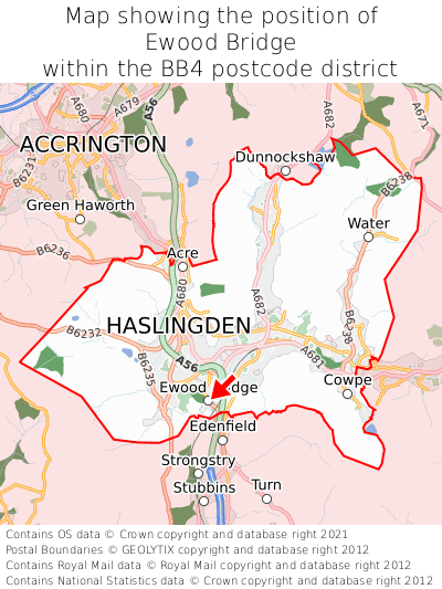 Map showing location of Ewood Bridge within BB4