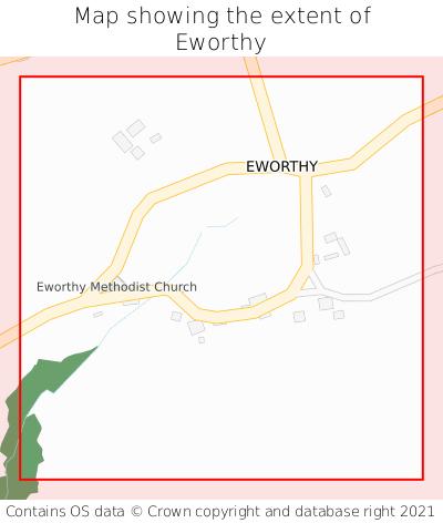 Map showing extent of Eworthy as bounding box