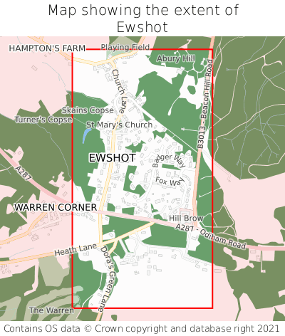Map showing extent of Ewshot as bounding box