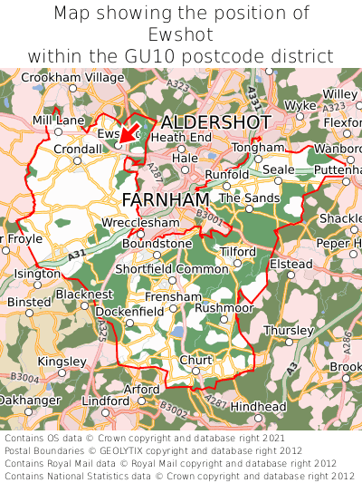 Map showing location of Ewshot within GU10