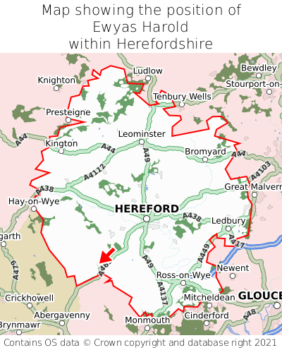 Map showing location of Ewyas Harold within Herefordshire
