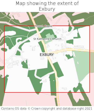 Map showing extent of Exbury as bounding box