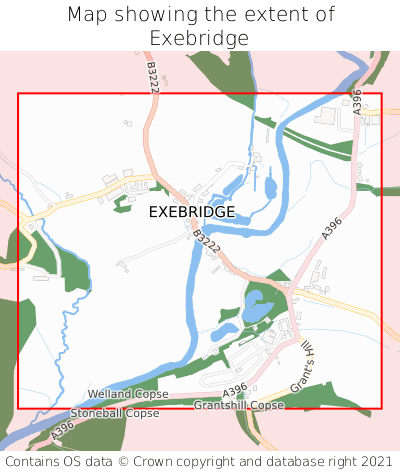 Map showing extent of Exebridge as bounding box