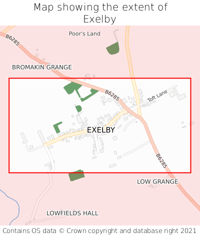 Map showing extent of Exelby as bounding box