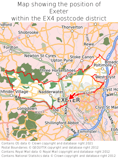 Map showing location of Exeter within EX4