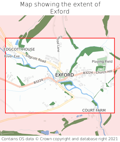 Map showing extent of Exford as bounding box