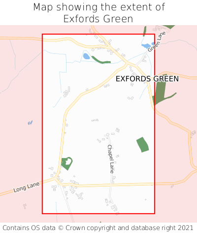 Map showing extent of Exfords Green as bounding box