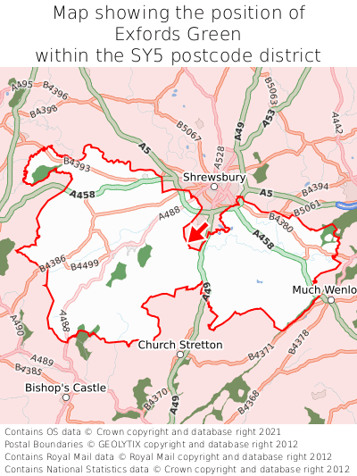 Map showing location of Exfords Green within SY5