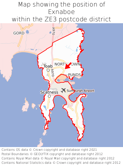 Map showing location of Exnaboe within ZE3