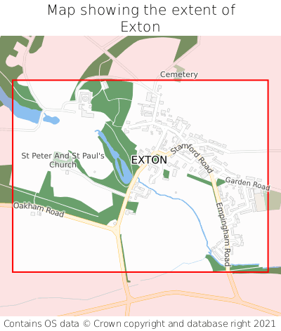 Map showing extent of Exton as bounding box