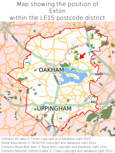Map showing location of Exton within LE15