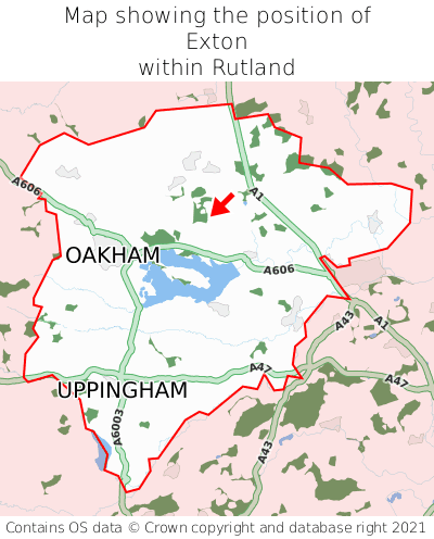 Map showing location of Exton within Rutland