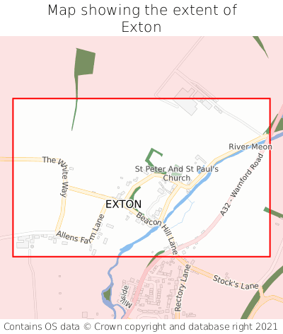 Map showing extent of Exton as bounding box