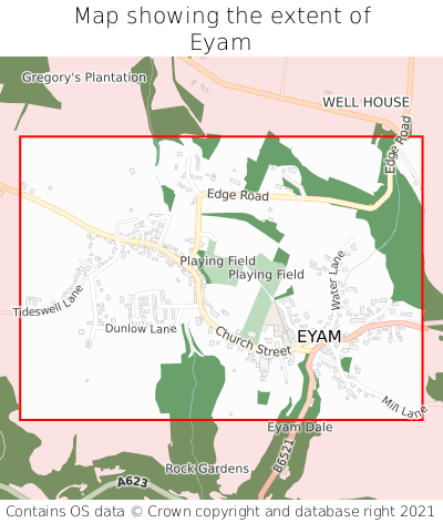 Map showing extent of Eyam as bounding box