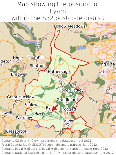 Map showing location of Eyam within S32