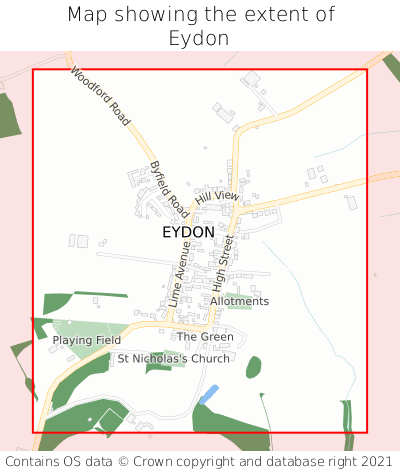 Map showing extent of Eydon as bounding box