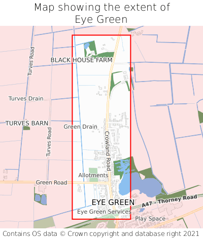 Map showing extent of Eye Green as bounding box