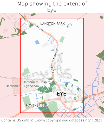 Map showing extent of Eye as bounding box