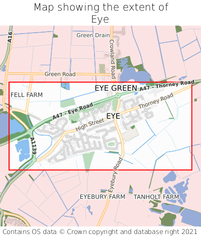Map showing extent of Eye as bounding box
