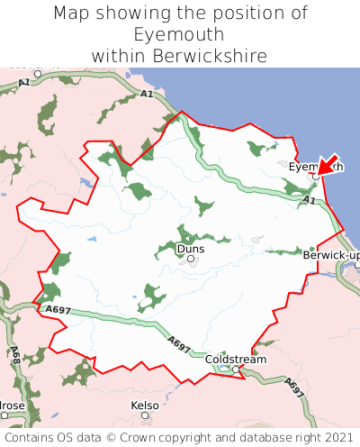 Map showing location of Eyemouth within Berwickshire