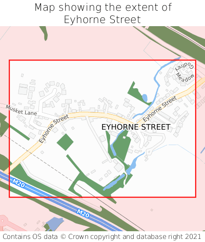 Map showing extent of Eyhorne Street as bounding box