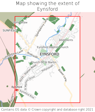Map showing extent of Eynsford as bounding box