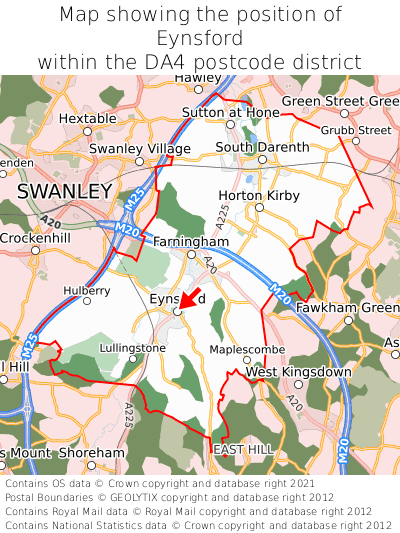 Map showing location of Eynsford within DA4