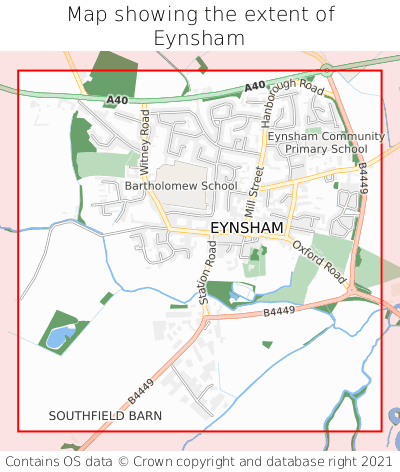 Map showing extent of Eynsham as bounding box