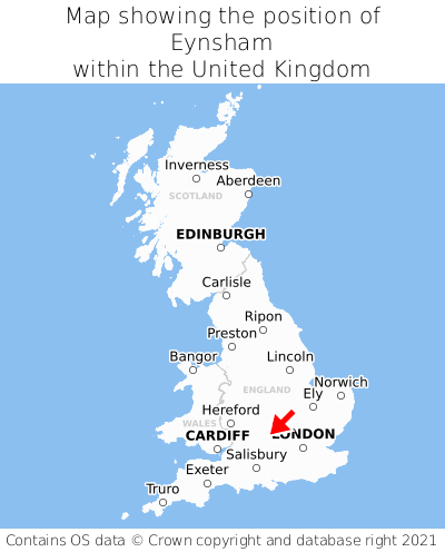 Map showing location of Eynsham within the UK