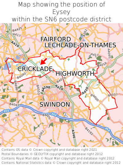 Map showing location of Eysey within SN6