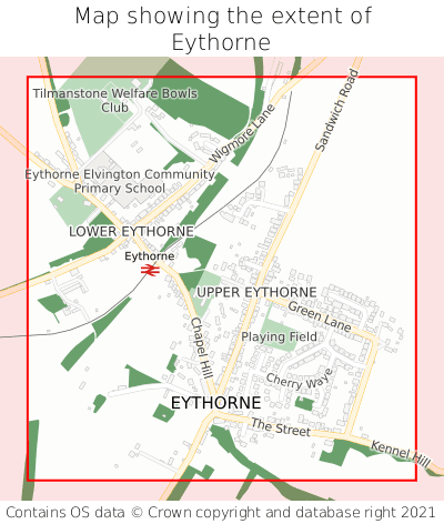 Map showing extent of Eythorne as bounding box