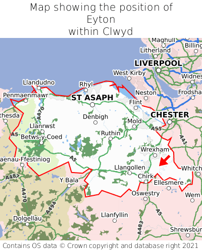 Map showing location of Eyton within Clwyd