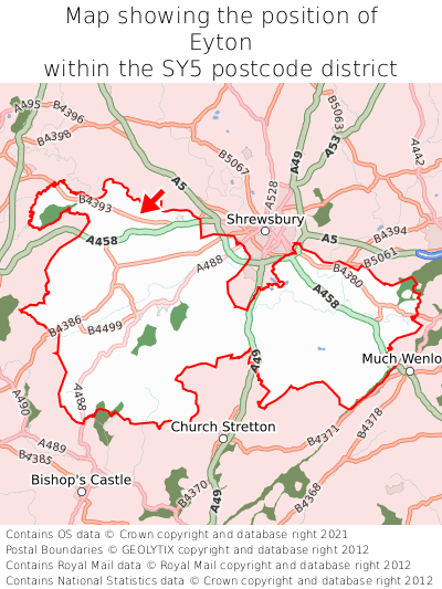 Map showing location of Eyton within SY5