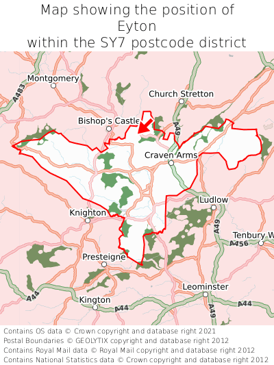 Map showing location of Eyton within SY7