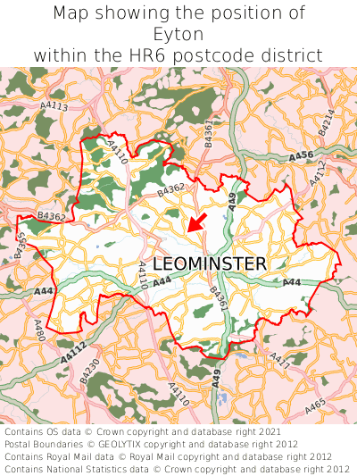 Map showing location of Eyton within HR6