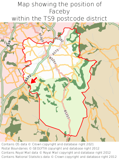 Map showing location of Faceby within TS9