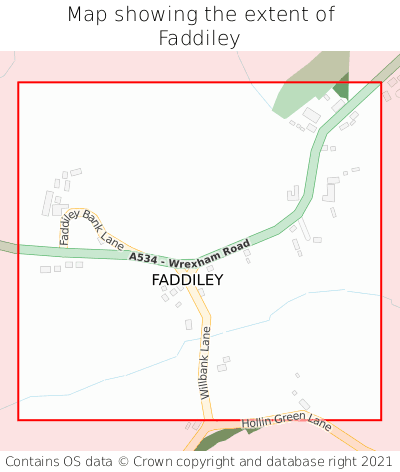 Map showing extent of Faddiley as bounding box