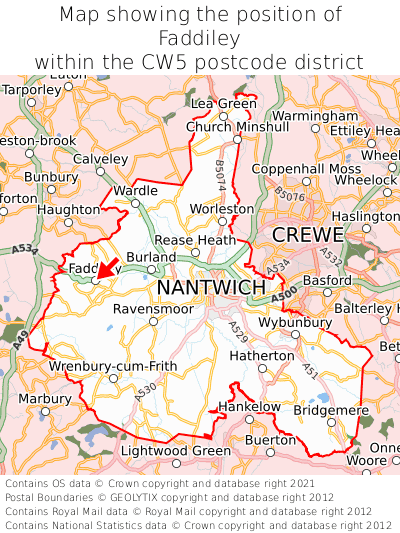 Map showing location of Faddiley within CW5