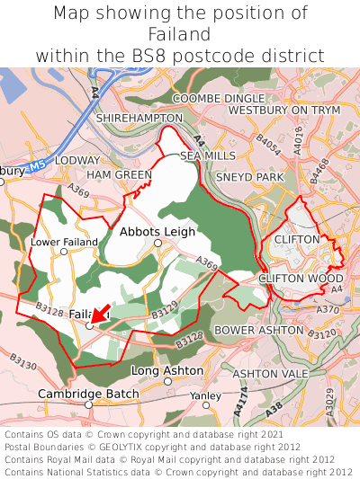 Map showing location of Failand within BS8