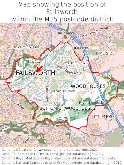 Map showing location of Failsworth within M35